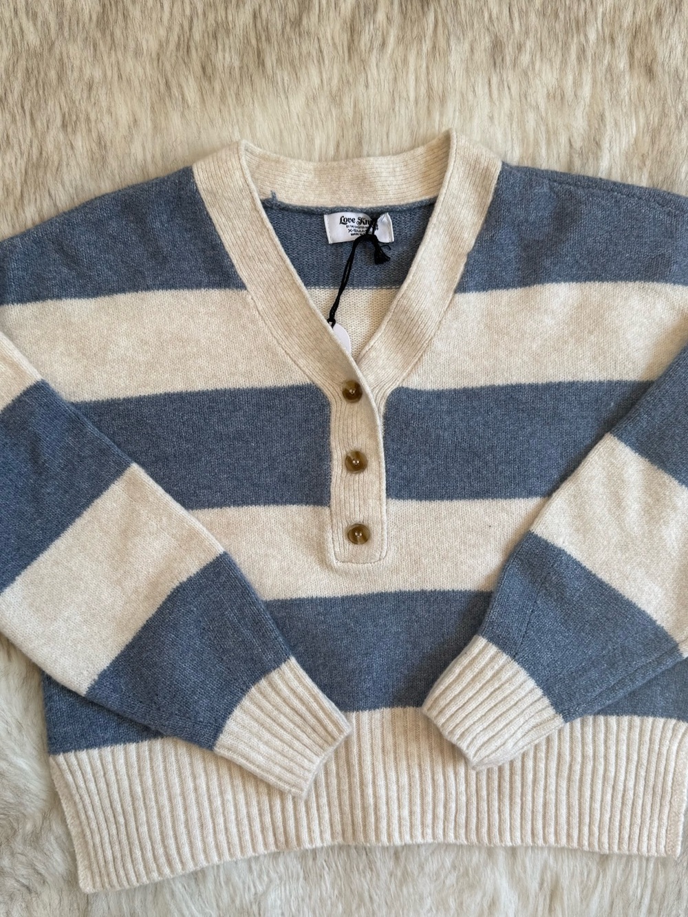 Coastal Stripe V-Neck crop Sweater